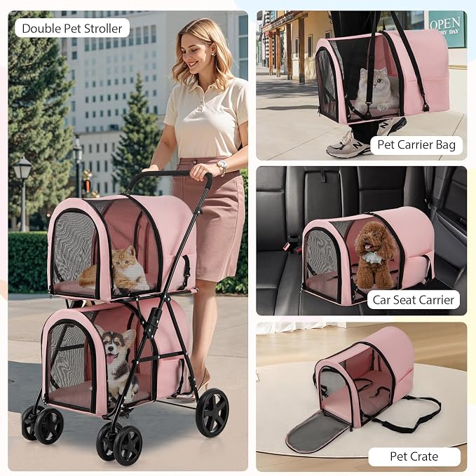 Dog Stroller with 2 Detachable Carrier, Pet Stroller for Small Medium Dogs Cats, Jogger/Travel/Camping, 4-in-1 Doggy Pet Carrier, Carrier Strolling Cart with Lockable Wheels