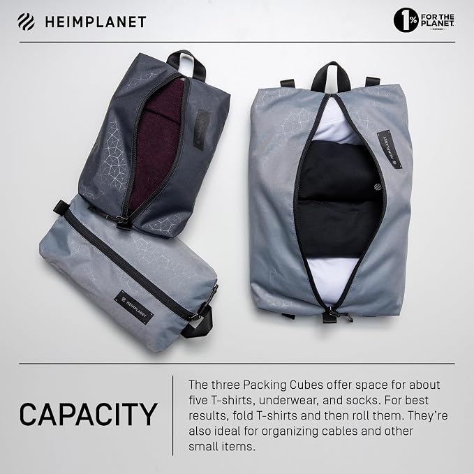 HEIMPLANET Original | HPT Carry Essentials - PACKING CUBES | Set of 3 Packing Organizers | 1x 4L Volume and 2x 2L Volume | Supports 1% for The Planet