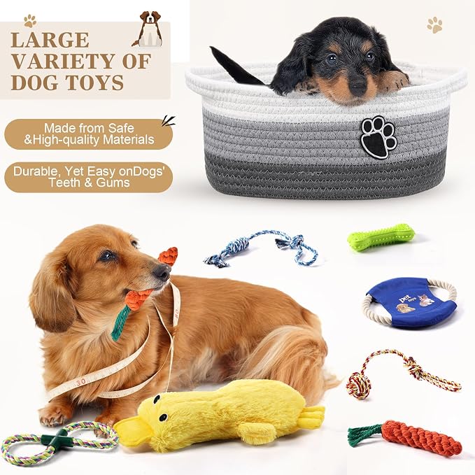Zopeal Dog Toy Gift Basket Set for Puppy Birthday, Gray