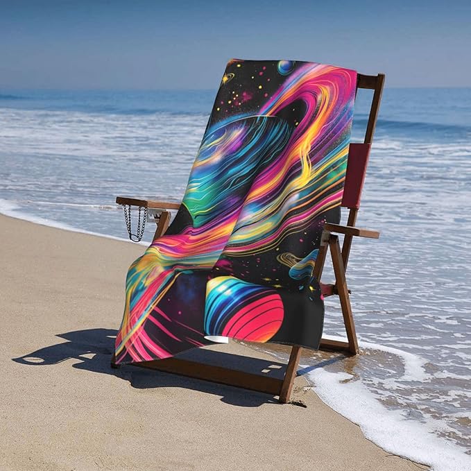 Cosmic Planets Beach Towel 31inx51in, Galaxy Sand-Free Microfiber Bath Towel Ultra Soft Quick Dry Pool Towel Absorbent Towel Lightweight Towel for Swimming Bathroom Decor