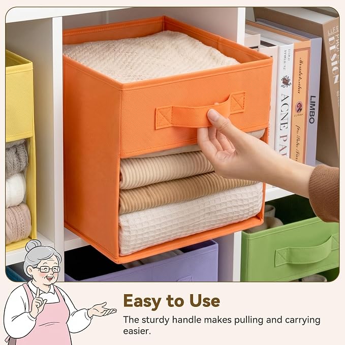 GRANNY SAYS 11x11 Storage Cube, Fabric Storage Bins, Rainbow, 6-Pack | Clear Window Front, Reinforced Handles, Collapsible, Suitable for Shelves, Closets, Organizing Toys, Clothes, Blankets