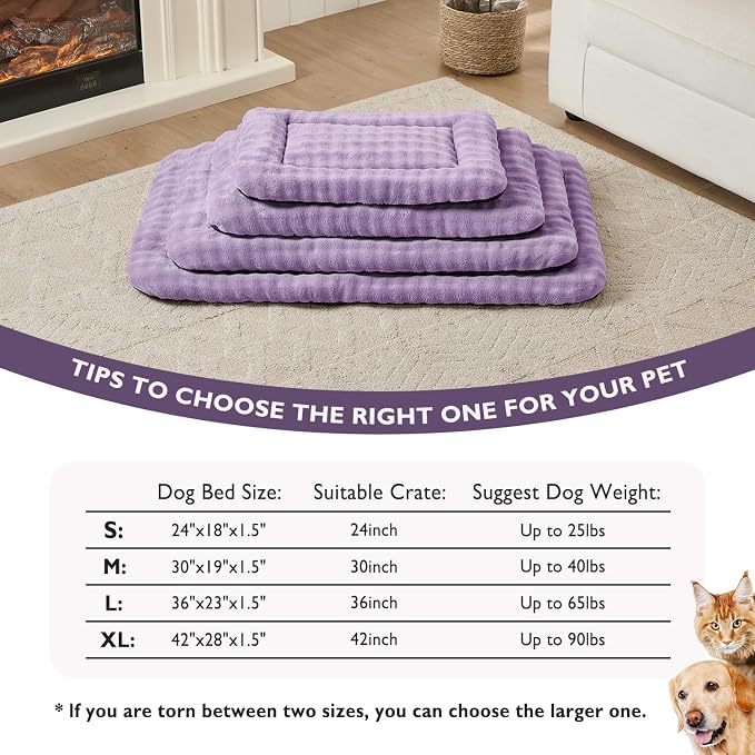 Dog Bed Mat Crate Pad for Large Dogs, Dusty Purple, 42"x 28" | Washable Soft Pet Sleeping Mat, Anti-Slip Kennel Pad with 3D Bubble Pattern