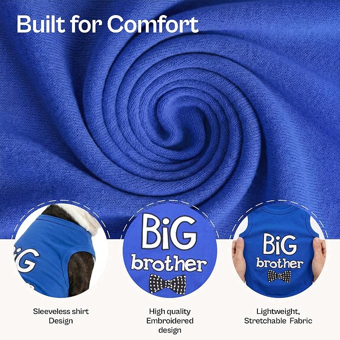 Parisian Pet Dog Shirt – 100% Cotton Shirts for Small Dogs – Blue Sleeveless Puppy Clothes – Lightweight and Breathable Dog Apparel – Boy Big Brother Dogs Clothes - Stretchy Pet T Shirts