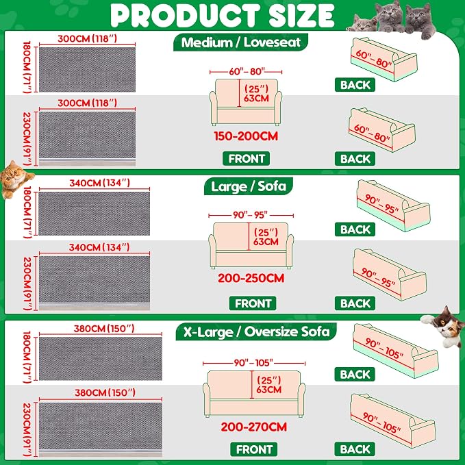 Loiion Cat Scratch Proof Furniture Protector Waterproof Sofa Cover 150"x91" | Pet-Friendly Couch Protector, Anti-Scratch & Anti-Slip Sofa Cover For Cats Dogs Kids, Machine Washable