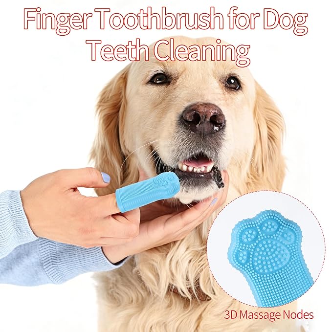3PCS Pet Grooming Kit – Dog Bath Brush with Soap Dispenser & 2 Finger Toothbrushes | Silicone Dog Shampoo Brush for Small Medium Large Dogs, Soft Deshedding Massage Brush for Puppy & Cats