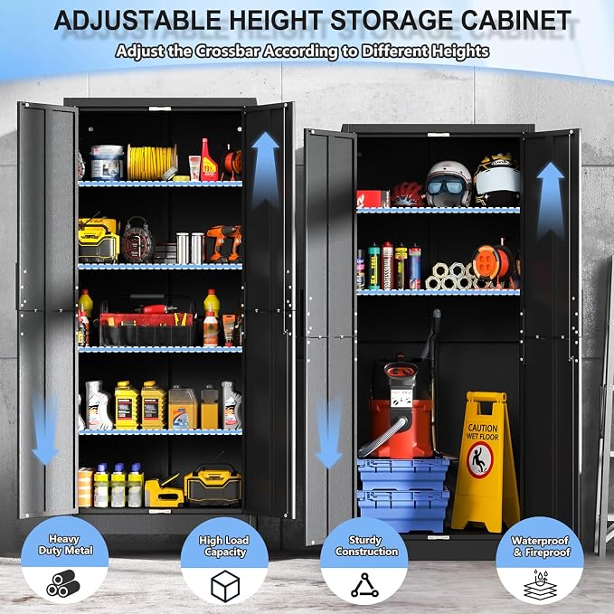70.86" Metal Storage Cabinet for Garage, Tool Cabinet, Utility Cabinet