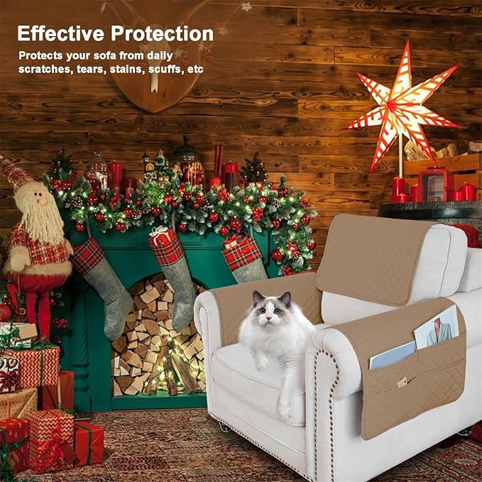 Large Polyester Armrest and Headrest Covers with 2 Pockets | Soft, smooth polyester resists daily wear nonslip silicone backing helps shield recliners and sofas from pet scratches