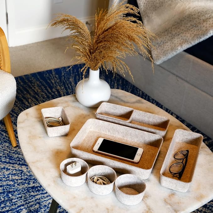 Welaxy Office Desk Drawer Organizer Tray hygge aesthetics 8 pc bin Oatmeal