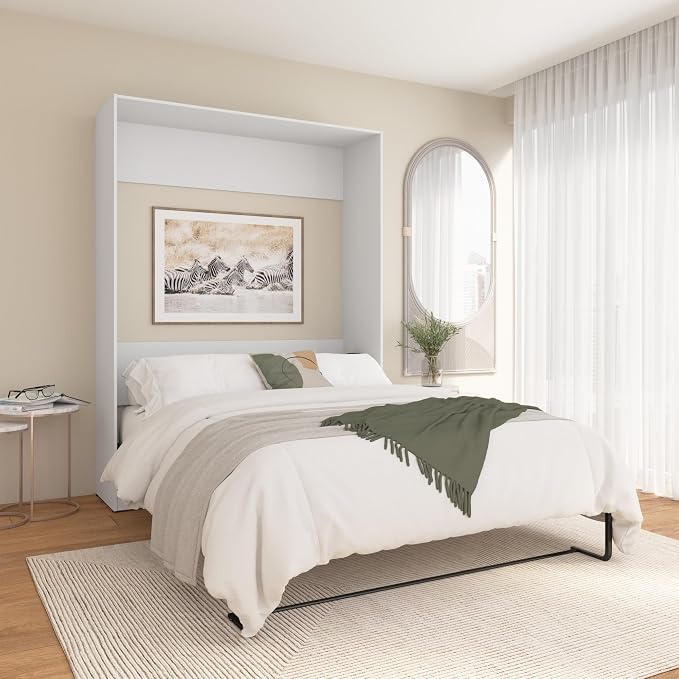 Bestar Queen Murphy Bed, White, Claremont, 65W | Dual piston mechanism; for guest room or multipurpose space