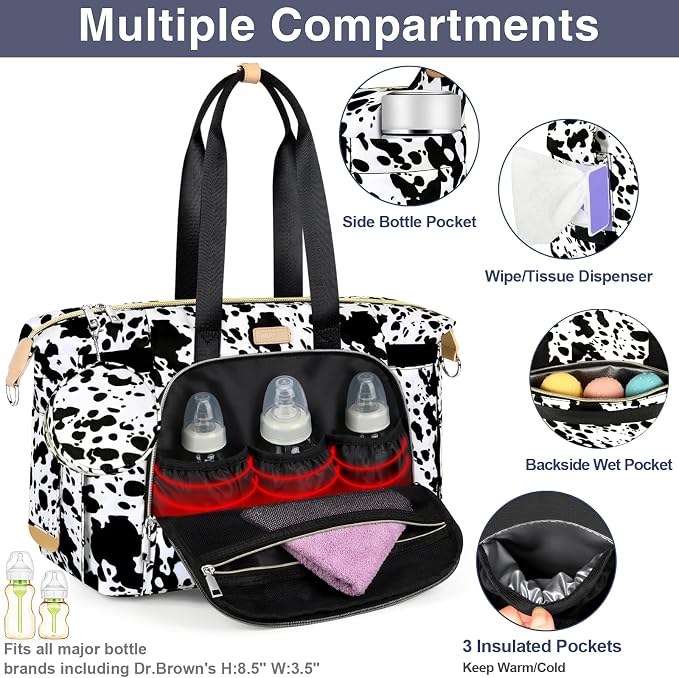 Diaper Bag Tote for Baby 7PCS, Large Mommy Bag with Portable Changing Pad | Multifunctional Hospital Bags for Labor and Delivery with Pacifier Case and Organizer Pouches,Travel Baby Bag for Boy Girl