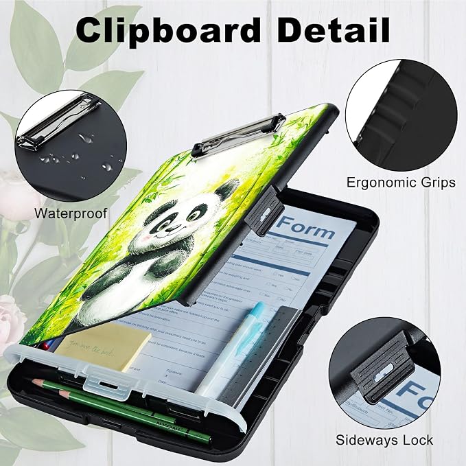 Green Bamboo Panda A4 Clipboard with Storage Pen Holder, Clipboards Organizer Nursing Clipboard Foldable File Folder Plastic Clipboard Folio Clip Board for Office Students Classroom Doctor