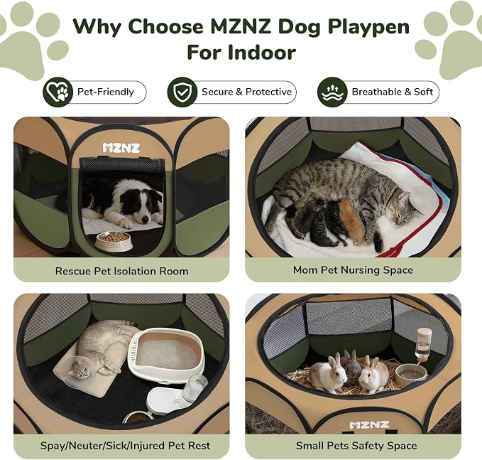 Dog Cat Small Animal Puppy Playpen Crate, Large, Olive Green | Portable Pop Up Pet Cage Enclosure Tent Kennel Indoor Outdoor with Carrying Case, No Assembly, Camping Use