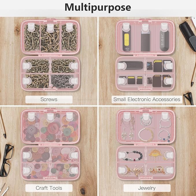 FYY Travel Pill Organizer, Large Weekly Medicine Pill Organizer-Pink | Airtight Moistureproof Medicine Case, Easy to Use, 8 Compartment Pill Box for Vitamins, Fish Oil, Supplements, Mini First Aid