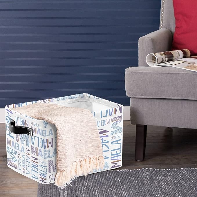 Foldable Personalized Storage Box for Boys Girls with Name Waterproof Kids Custom Storage Bin Baskets Cube Boxes Organizer with Handles for Organizing Shelf Closet, 1 Pack