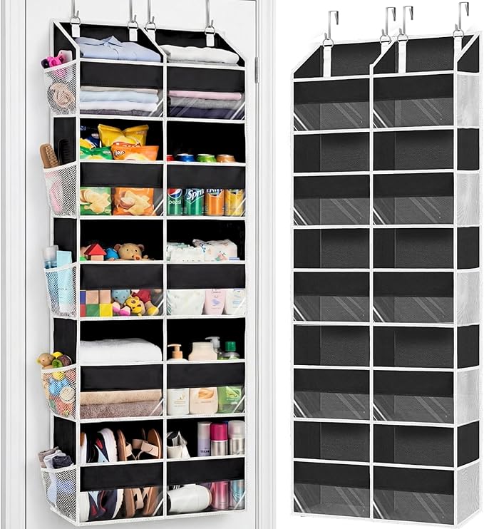 Over the Door Organizer 5 Tiers, Extra Large Behind Door Storage of 10 Compartments, 80 lbs Weight Capacity Hanging Storage Organizer with Clear Window Kids Toys, Shoes, Diapers, Room storage