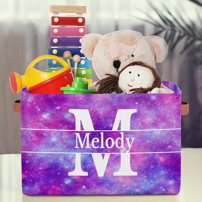 Custom Name Storage Baskets, Capital Letter Watercolor Purple Galaxy