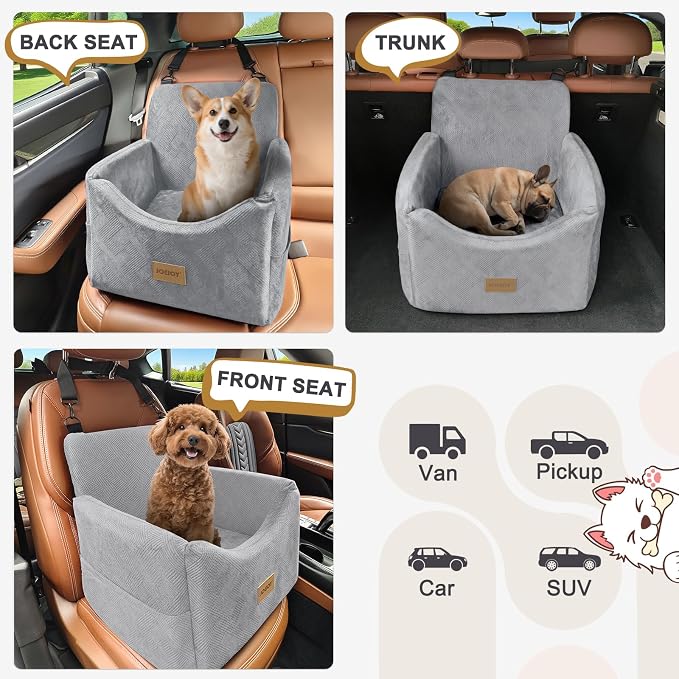 JOEJOY Dog Car Seats for Small Medium Dogs Under 35lbs, Dog Booster Seat with Detachable Washable Cover and Cushion, Memory Foam Pet Car Seat with Safety Belt and Storage Pockets (LG)