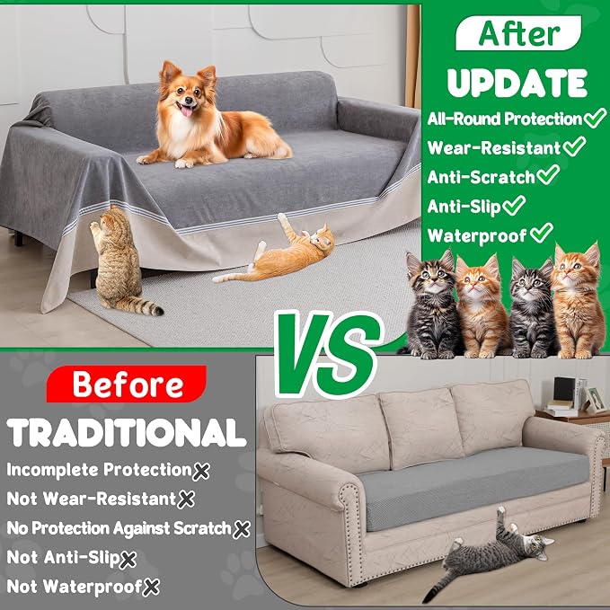 Loiion Cat Scratch Proof Furniture Protector Waterproof Sofa Cover 134"x91" | Pet-Friendly Couch Protector, Anti-Scratch & Anti-Slip Sofa Cover For Cats Dogs Kids, Machine Washable