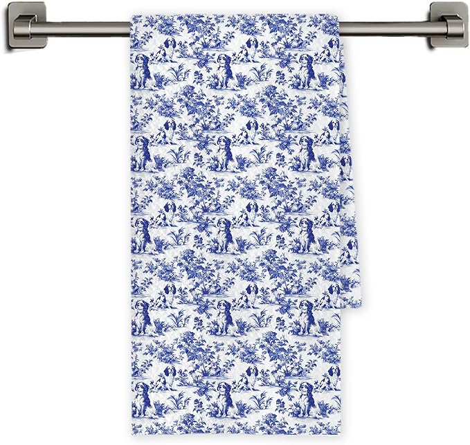 Chicimln Chinoiserie Cavalier King Charles Spaniel Kitchen Towels, Cavalier King Charles Spaniel Gifts Decorative Hand Towels for Bathroom, Dog Dish Tea Towel Drying Cloth for Kitchen, 16x24 Inch
