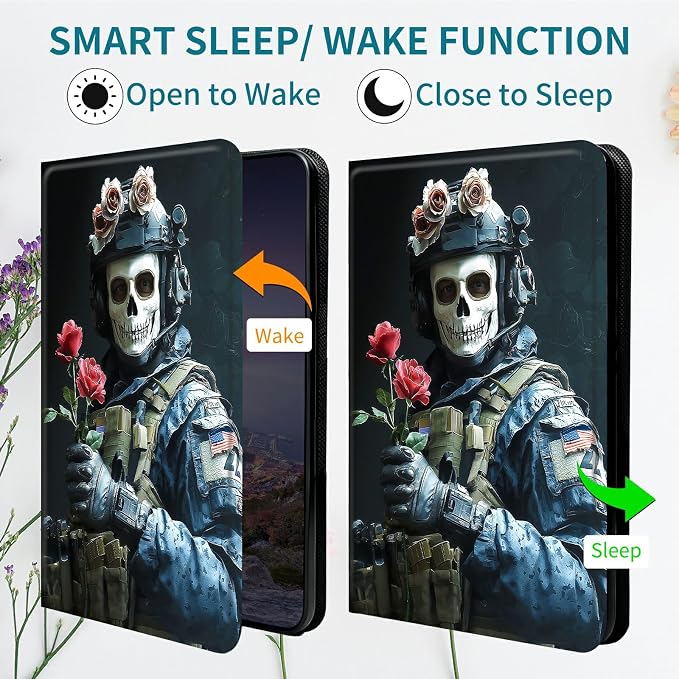 Case for Samsung Galaxy Tab S10 Plus 2024/S9 FE+/S9 Plus 12.4" 2023, 360 Degree Rotating Stand with Multi-Angle Vertical Shockproof Protective Shell for Women Men, Skull Man Flower