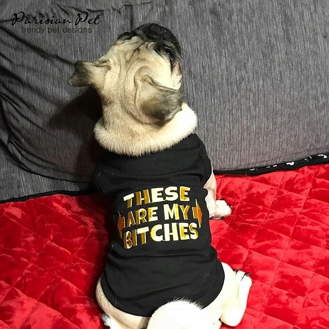 Parisian Pet Dog Shirt – 100% Cotton My Bitches Shirts for Large Dogs – Black Sleeveless Puppy Clothes – Lightweight and Breathable Boy Dog Clothes – Summer Pet Apparel - Stretchable Tshirts for Dogs