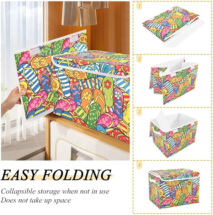 Storage Bins with Lid Flip Flop Foldable Storage Boxes 40L Baskets | Decorative Storage Boxes, Dust-Proof Flip Top, Reinforced Handles, For Home & Bedroom, Clothes & Toy Box, Oxford Fabric Print