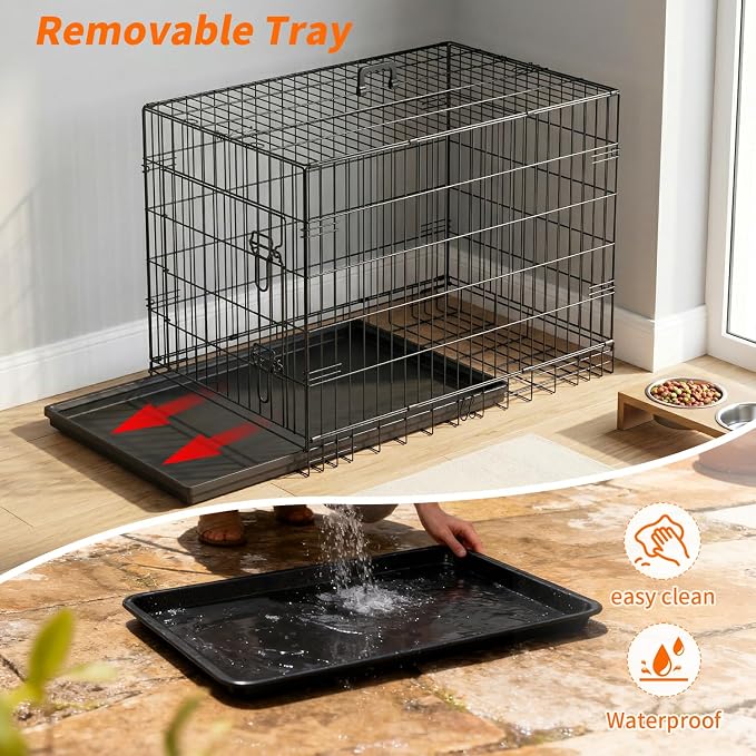 FDW Dog Crate 36-Inch Dog Cage Single Door Foldable Metal Kennel with Leakproof Tray Foldable Design Indoor Outdoor Use for Medium Dogs,Dark Black