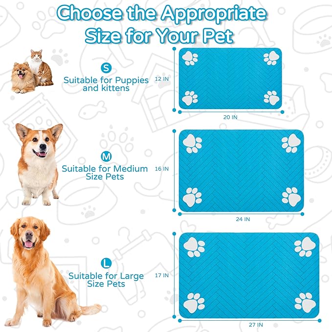 Pet Feeding Mat-Absorbent Dog Feeding Mat for Food and Water Bowl,No Stains Pet Placemat,Quick Drying Water Dispenser Mat for Dog and Cat,Easy to Clean Dog Accessories(M,Blue)