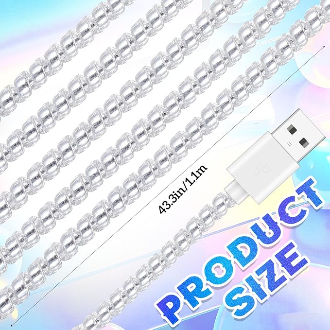 Frienda 10 Pcs Cord Protectors from Pets No Chew Spiral Cable Protector 43.3'' Phone Charger Cover Data Cable Protective Sleeve Chew Proof USB Wire Cover Stylish for Cat Dog Rabbit (Flash White)
