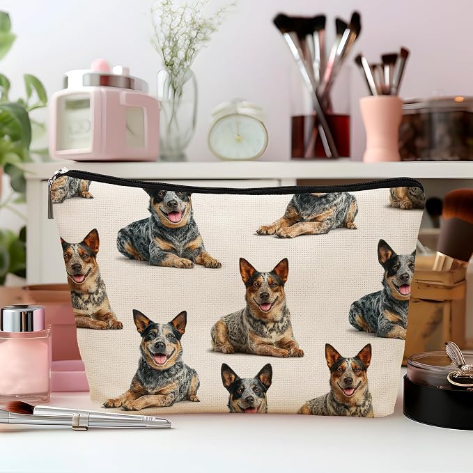 Australian Cattle Dog Makeup Bag, Australian Cattle Lovers Gifts Cosmetic Bag for Women, Dog Mom Lovers Owner Gifts for Women Christmas, Pet Lover Gift Zipper Travel Makeup Pouch for Purse