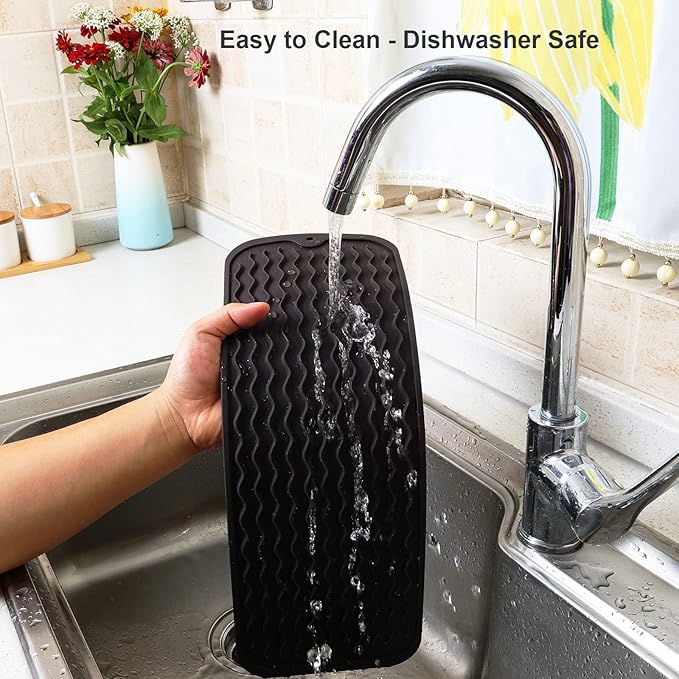 ZLR Small Dish Drying Mat for Kitchen Counter, 6"x17", Coffee | Narrow Silicone Drainer for Apartment, Dorm & RV, Wavy Ridges Quick-Dry, Non-Slip, Rolls Up, Dishwasher Safe