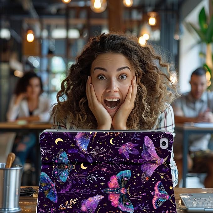 for Microsoft Surface Pro X/Pro X Plus-13 2019/2020/2021/2024 Tablet Case,Auto Wake/Sleep,Adjustable Stand Protective Cover - Purple Moth Moon Star