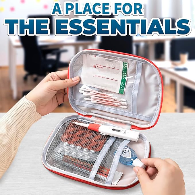 BURIUS First Aid Bag Empty 2 Pcs, Small Travel Medical Pouch with Zipper | Multiple Compartments Organize Bandages and Supplies - 7.1 x 5.1 In Compact Cases for Camping, Hiking, or Outdoor Adventures