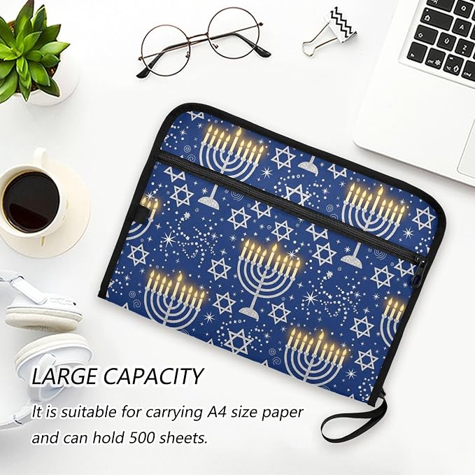 Blue Star Happy Festival Expanding File Folder with Sticky Labels, 13 Pockets Accordion File Folder Document Organizer Expandable Zip File Folder with Zipper Closure