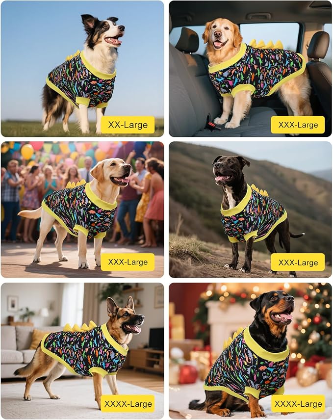 CuteBone Dinosaur Costume Dog Shirt, Stretchy Velvet T-Shirt Clothes for Large Dogs, Soft & Breathable Pet Tee Outfit Pitbull Apparel for Daily Wear, Cozy Pullover Design Big Dog Fashion COSBX01-4XL