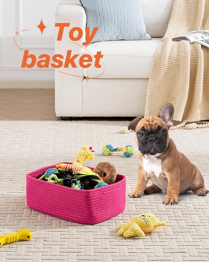KALLAX Small Woven Storage Basket for Organizing, 13.5x9.5x5 inches, 3 Pack | Shelf baskets for closet organization, toy storage and home decor, Perfect as empty gift baskets for holidays, Hot Pink