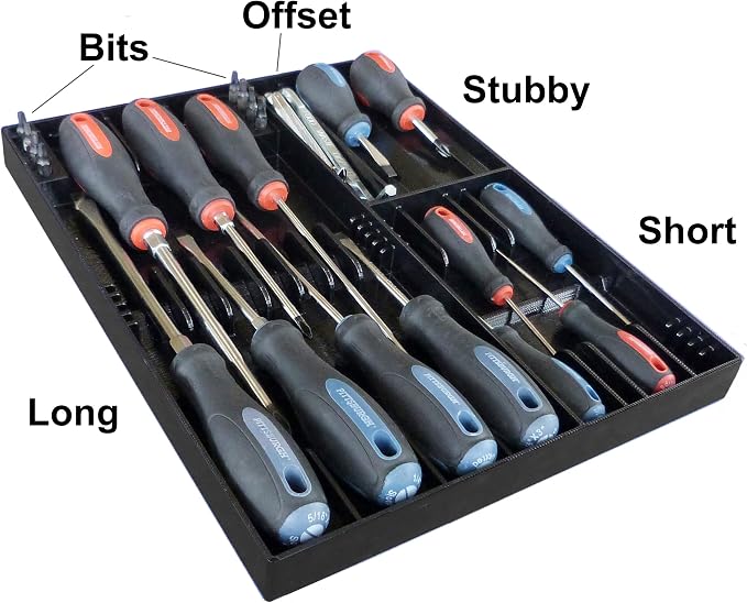 Screwdriver Organizer – Black Heavy-Duty Toolbox Organizer Rack for Phillips, Flathead & Precision Screwdrivers – Wall Mount or Drawer Storage for Garage, Workshop & Tool Chest