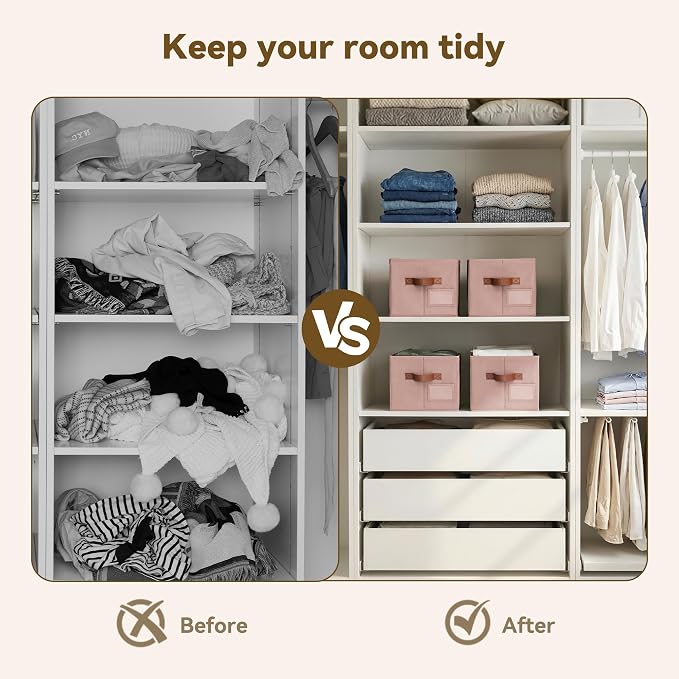 GRANNY SAYS Closet Storage Bins with Label, Dusty Pink, Medium, 3-Pack | Clothes Storage Bins with PU Handles, Closet Organizer for Shelves, Collapsible Decorative Storage Box