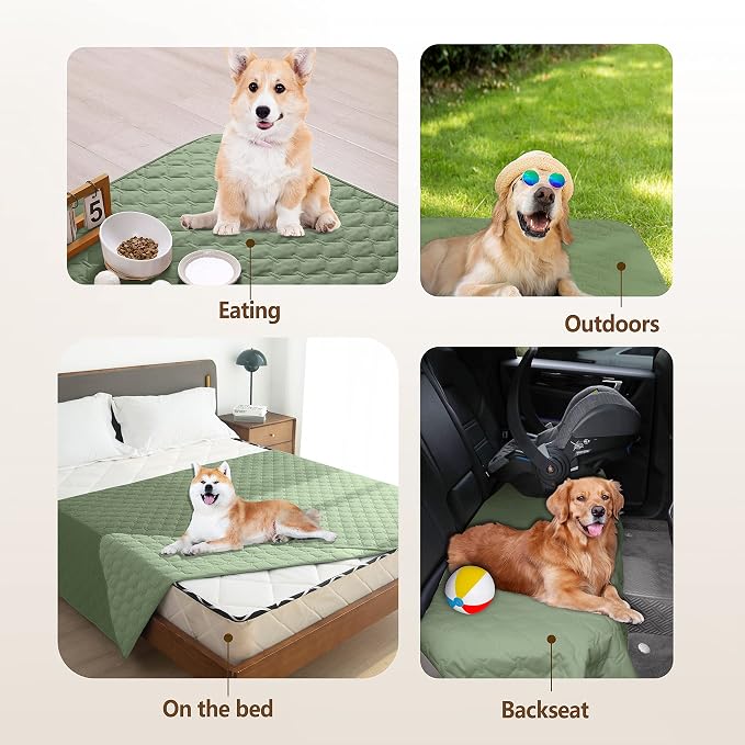 gogobunny 100% Double-Sided Waterproof Dog Bed Cover Pet Blanket Sofa Couch Furniture Protector for Puppy Large Dog Cat, Reversible (68x82 Inch (Pack of 1), Dark Green/Light Green)