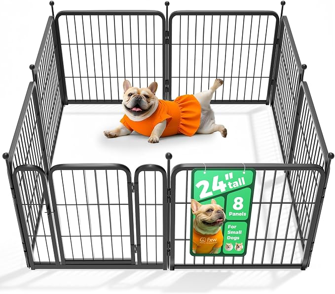 FXW Rollick Dog Playpen, Indoor, Yard & RV Camping, 24" H, 8 Panels | Easy setup, Heavy-duty, DIY layouts, Walk-through gate, for Puppies & Small Dogs, Patented