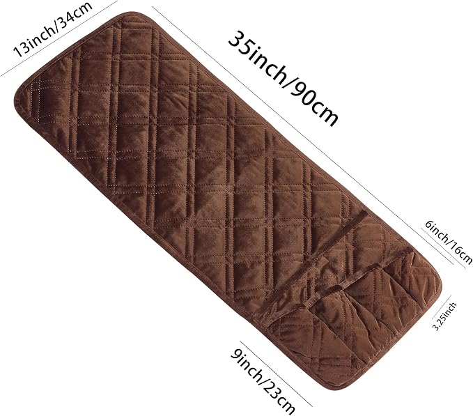 Brilliant Sunshine Chocolate Velvet Couch Armrest Cover, 35"×13" | Washable Magazine Holder, Armrest Organizer & Caddy on Sofa, Recliner, Armchair, Storage for Remote Controls, Phone, iPad