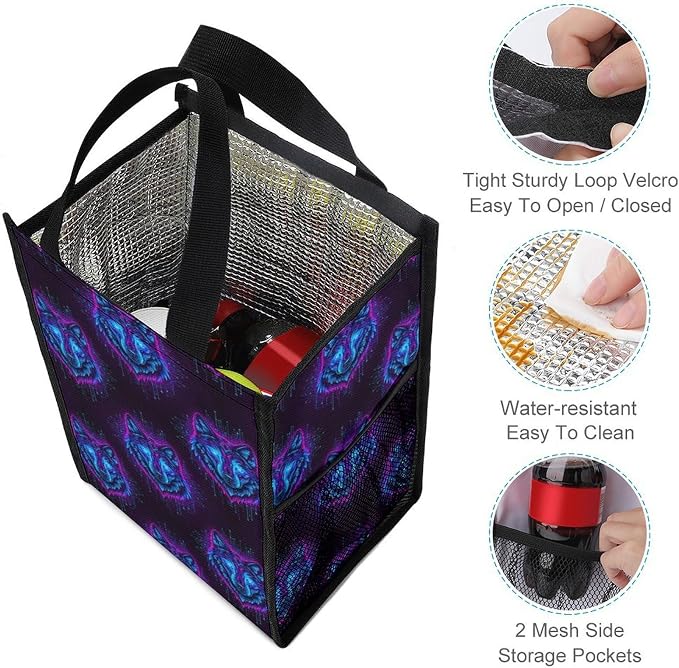 Reusable Insulated Lunch Bag Portable Lunch Tote Cooler Bag Compatible with Neon Wolf Thermal Lunchbox Food Containers Organizer