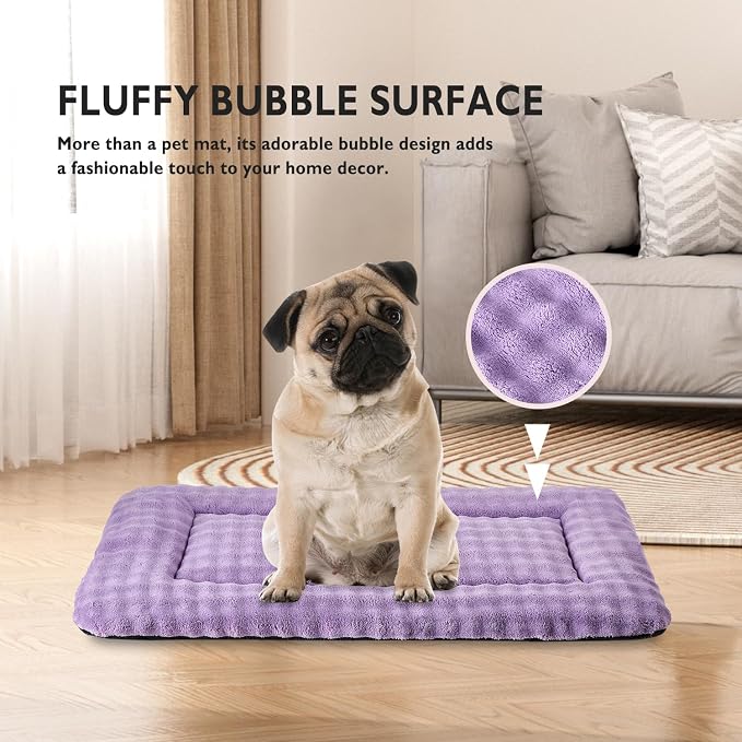 Dog Bed Mat Crate Pad for Medium Dogs, Dusty Purple, 30"x 19" | Washable Soft Pet Sleeping Mat, Anti-Slip Kennel Pad with 3D Bubble Pattern