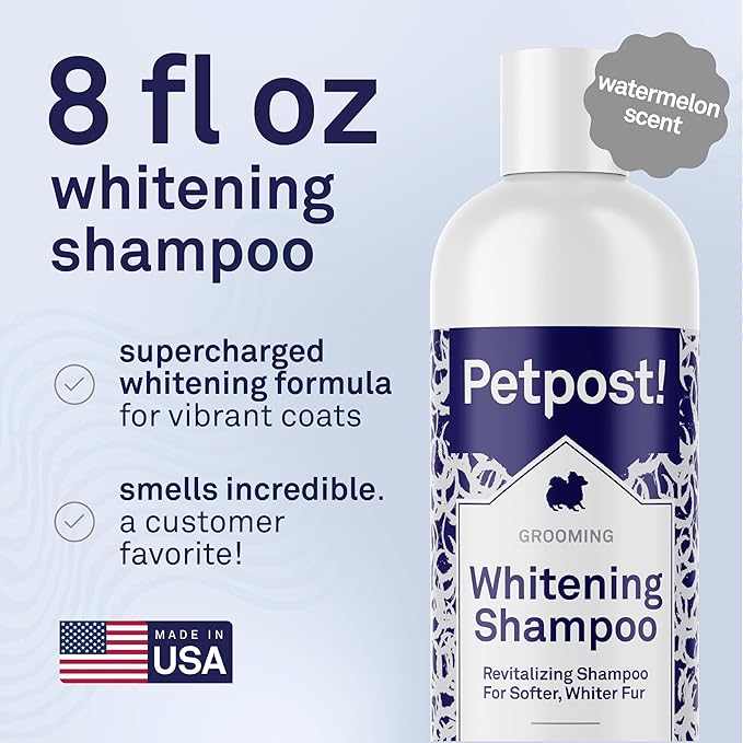 Petpost | Dog Whitening Shampoo with Coconut Oil & Aloe. Brightens White & Light Coats, Moisturizes Skin. Watermelon Scent. 8 oz