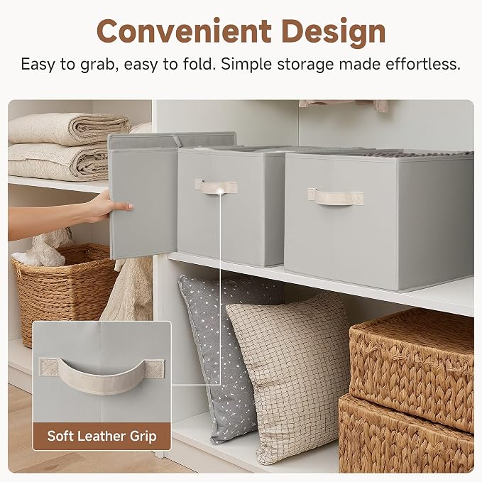 StorageWorks Storage Baskets for Shelves, Light Gray, Extra Large, 3-Pack | Closet Storage Bins, Fabric Storage Bins, Closet Organization and Storage Baskets, Organizer Bins for Clothes