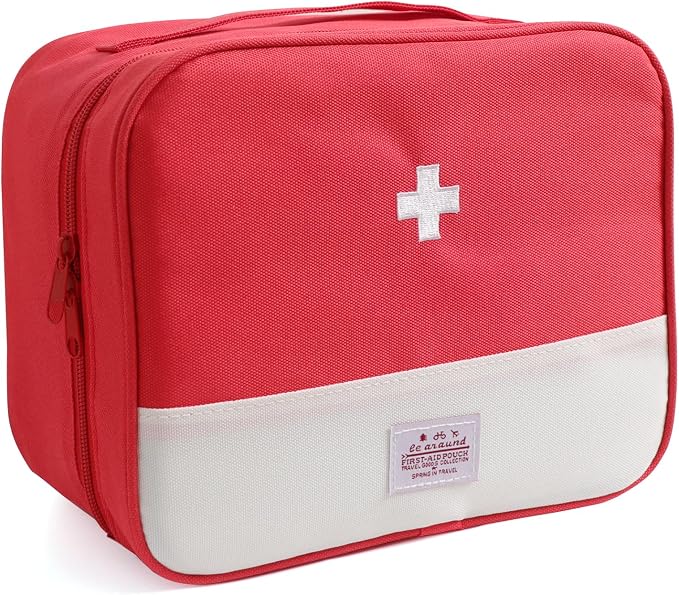 Faylapa First Aid Kit Empty Bag, 9.8x8.3x4.7 Inches Travel Empty First Aid Kit Pouch for Emergency at Home, Office, Car, Outdoors, Boat, Camping, Hiking(Bag Only, Red)