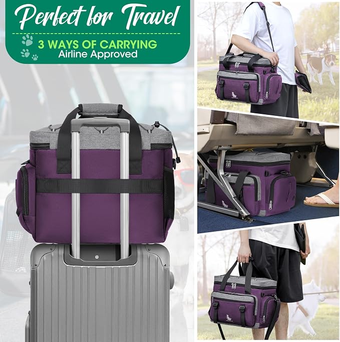 IGOLUMON Dog Travel Bag Large Waterproof Pet Travel Bags Set for Supplies | Weekend Travel Kit Tote Organizer Multi-Pocket Food Travel Bag with 2 Extra Large Food Containers, 2 Dog Bowls, 1 Feeding Mat