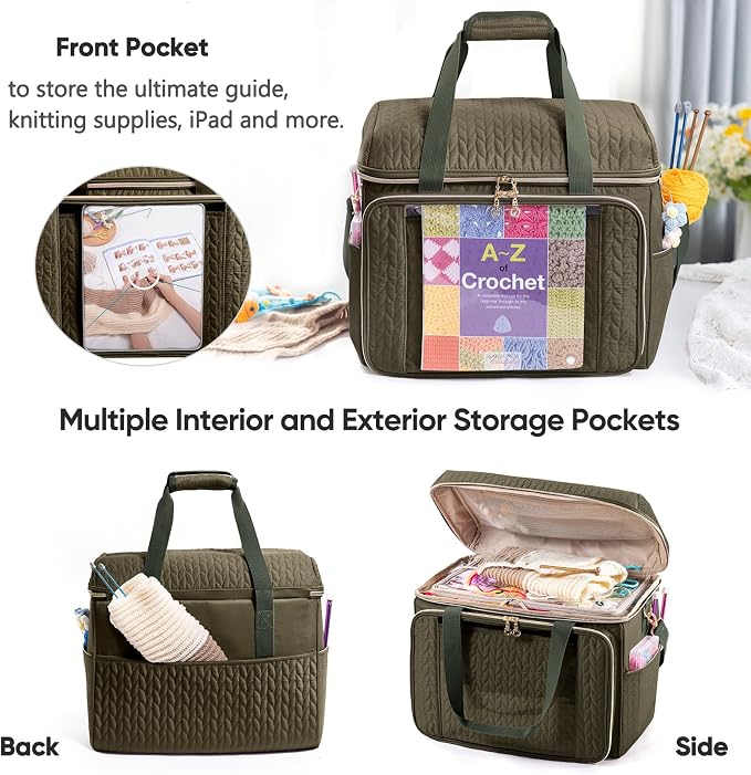 MYBAGZING Large Yarn Storage Bag,Crochet Bag Organizer,Yarn Bags for Crocheting,Crochet Storage Bag with Pockets for Crochet Hooks, Crochet Accessories,Knitting Bags,Gifts for Crocheters