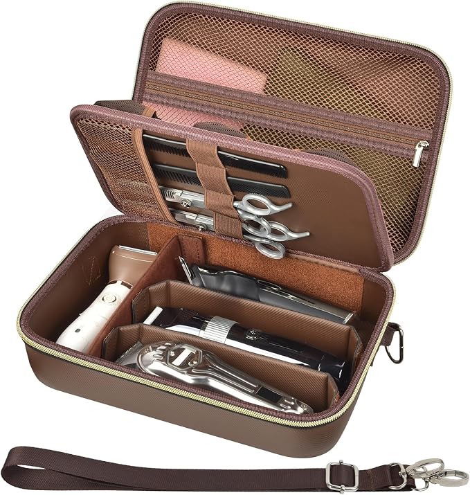 Barber Case for Hair Clippers, for Wahl, for Ufree and for Andis, Case Only | Trimmer Tools Storage Organizer, Easy-Clean PU Interior, for Barbers/Stylists/Pet Groomers, Travel/Home/Salon Use, Brown