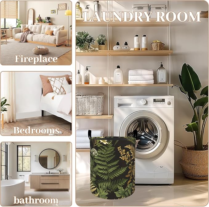 Floral Botanical Laundry Basket, Oxford Cloth Vintage Rustic Dirty Clothes Collapsible Hamper for Room Decor, Flower Plant Print Gifts Toy Organizer 19.7 * 15.7 Inch for Bedroom Bathroom Dorm